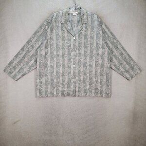 Chambers Gray Italian Cotton Striped Floral Collar Slit Sleep Outer Top Shirt